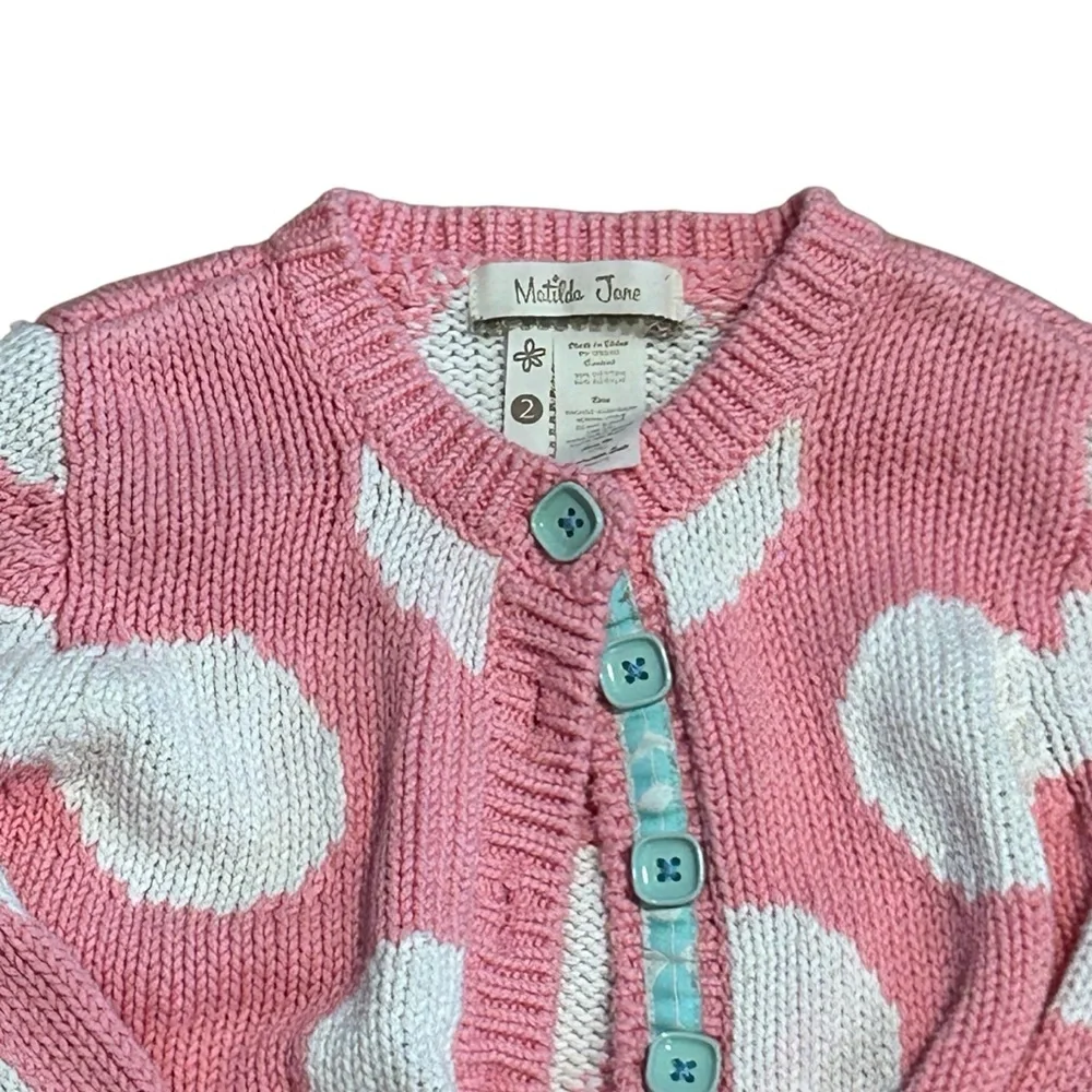 Matilda Jane Pink White Polka Dot Sweater Cardigan Size 2 Girls